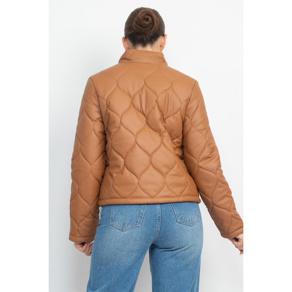 Mock Neck Quilted Jacket - Picture 5 of 8